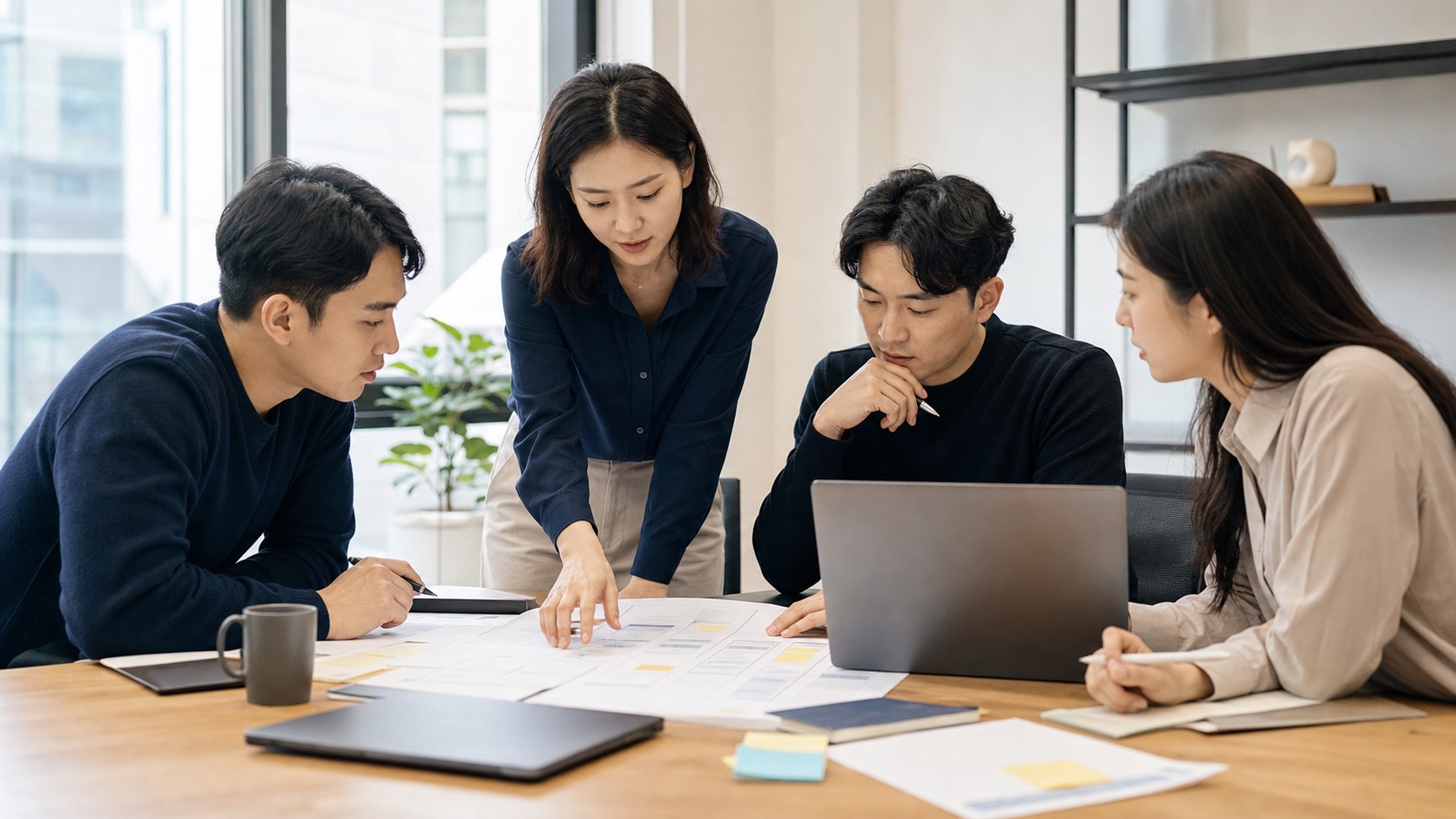 고객사와 솔컴바인 담당자가 업무 시스템을 함께 설계하는 모습